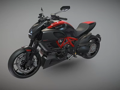 Black and Red Motorcycle With Modern Sleek Body Design Sporty Seat And Alloy Wheels 3d model