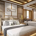 Japanese Style Hotel Guest Room With Tatami Bed Bathtub And Scenic View