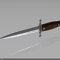 Silver Blade Dagger With Brown Wooden Handle And Metal Decorations Placed On Black Reflective Surface