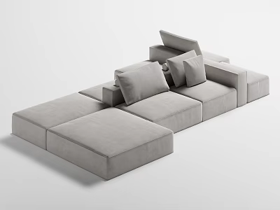 Modern Sectional Sofa With Gray Fabric Upholstery Modular Design And Plush Cushions 3d model