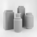 Modern Ceramic Vessels In Various Shapes With Blue And Transparent Tones On White Background