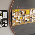 Modern Photo Display Wall With Black And Brown Corkboard Photos Notes Cards And Nirotli Sign