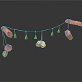 Handmade Wooden Hanging Decoration With Small Fabric Bags And Red Ornaments