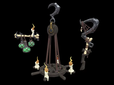 Vintage Rustic Metal Chandelier With Candle Shaped Lights And Green Glass Decor For Indoor Lighting 3d model