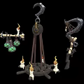 Vintage Rustic Metal Chandelier With Candle Shaped Lights And Green Glass Decor For Indoor Lighting