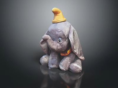Gray Elephant Themed Furniture Decor Piece With Yellow Hat And Orange Bow On Black Base 3d model