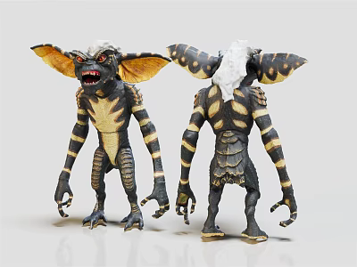 Monster Creature Figures With Big Ears Striped Skin Clawed Limbs Front And Back Views 3d model
