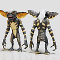 Monster Creature Figures With Big Ears Striped Skin Clawed Limbs Front And Back Views
