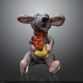 Plush Mouse Character Sitting With Red Scarf And Holding Yellow Cheese On Black Surface