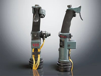 Industrial Robotic Arms With V23 Model Dark Green Body And Yellow Cables 3d model