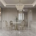 Open Concept Modern Luxury Living Dining Room with Chandeliers White Sofa Dining Table Beige Decor