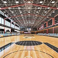 Spacious Basketball Gymnasium Interior With Wooden Floor Bleachers Ceiling Lights And Large Windows