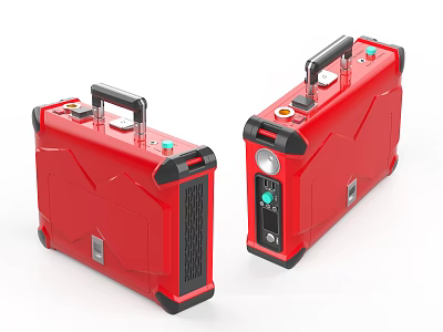 Two Red Portable Power Devices With Handles Control Panels And Black Accents 3d model