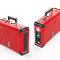 Two Red Portable Power Devices With Handles Control Panels And Black Accents