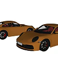 Two Golden Sports Cars With Sleek Design Black Wheels And Red Brake Calipers