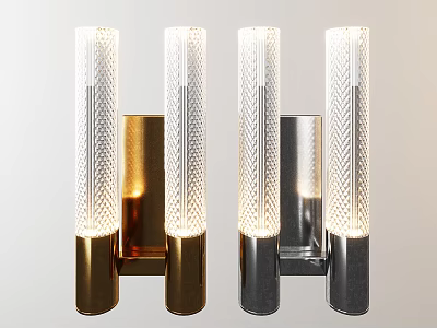 Modern Gold And Silver Cylindrical Textured Glass Wall Lamp For Interior Decoration 3d model