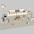 Minimalist White Sofa Coffee Table Set With Round Table Armchairs And Decorative Rug