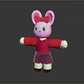 Cute Rabbit Plush Toy With Pink Ears Blue Eyes Red Top And Dark Skirt