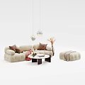 Cozy Modern Sofa And Coffee Table Set With Throw Pillows And Decorative Books