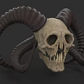 Fantasy Game Character Skull With Large Curved Horns And Sharp Teeth