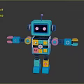 Colorful Robot Character With Geometric Body Design Multicolored Arms Eyes And Playful Parts