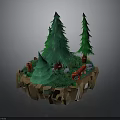 Miniature Forest Scene With Rocky Base Pine Trees Red Mushrooms And Stones