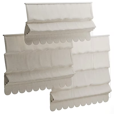 Classic Beige Linen Roman Shades Featuring Pleated Design And Scalloped Edges 3d model