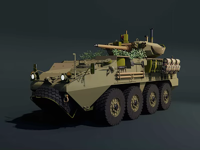 Armored Wheeled Military Tank With Turret Cannon And Greenery Camouflage Design 3d model