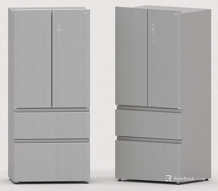Modern Gray Double Door Refrigerators With Vertical Striped Sleek Design For Daily Use 3d model 