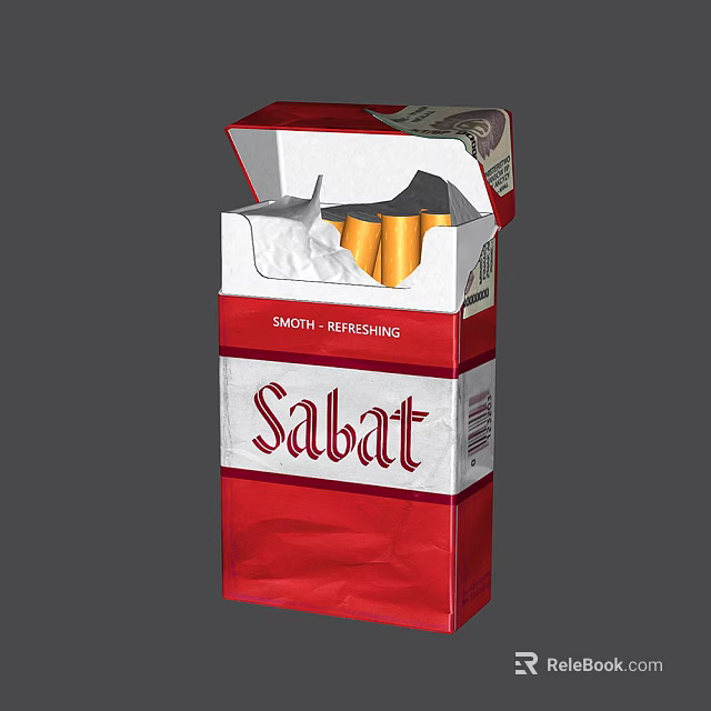 Open Red And White Sabat Cigarette Pack With Yellow Cigarettes And Smoking Kills Label 3d model 