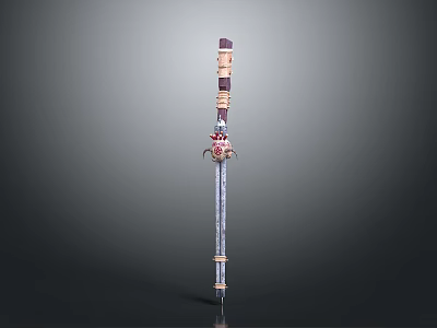 Ornate Decorative Sword With Intricate Hilt And Patterned Metal Blade 3d model