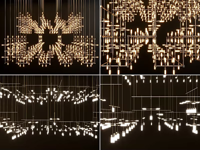 Various Modern Chandelier Designs With Geometric Structures Metal Frames And Warm Ambient Lighting 3d model