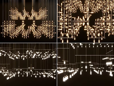 Various Modern Chandelier Designs With Geometric Structures Metal Frames And Warm Ambient Lighting 3d model