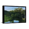 Vintage Landscape Paintings Hanging On Wall With River Trees Grassland And Distant Tower
