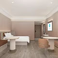 Modern Hotel Room Interior With Beige Walls Bed TV Table And Chair