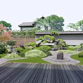 Traditional Japanese Courtyard Garden With Rock Formations Pruned Shrubs And Gravel Paths