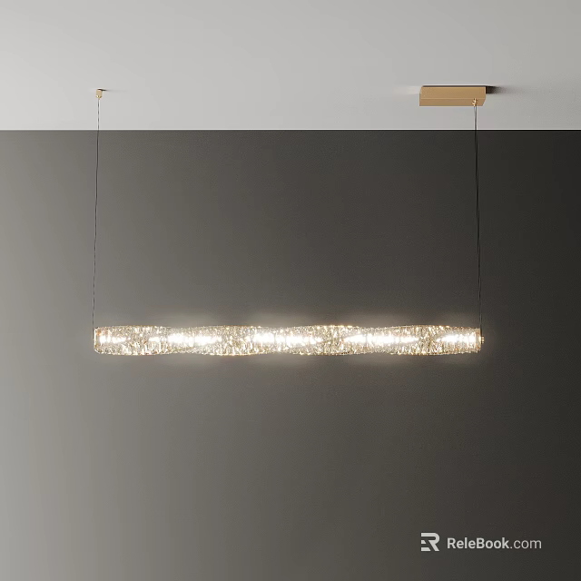 Unique Shaped Linear Chandelier Hangs From Ceiling In Minimalist Interior 3d model 