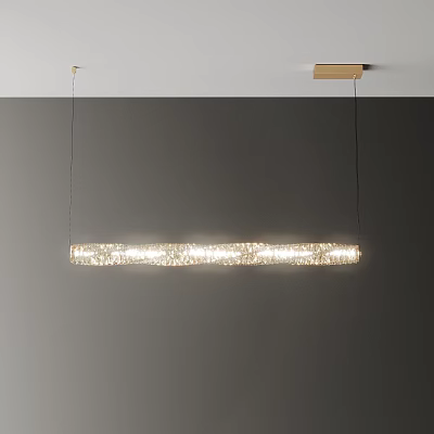 Unique Shaped Linear Chandelier Hangs From Ceiling In Minimalist Interior 3d model