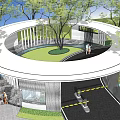 Modern Garden Landscape Design With Architectural Structure Green Trees And Pedestrian Area