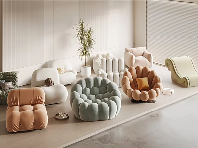Lazy Sofa Various Styles Colors Minimalist Design In Living Room With Potted Plant White Walls 3d model