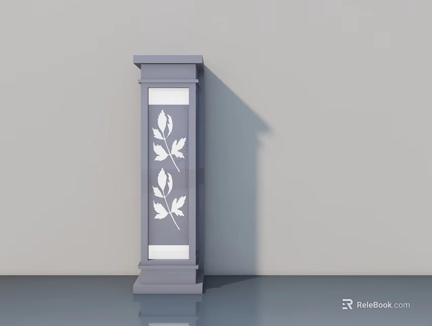 Gray Swing Door With White Leaf Pattern And Decorative Design Elements 3d model