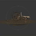 Model Scene With Toy Truck Watermill Boat Well Gravel Ground And Water Surface