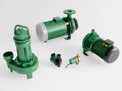 Green Industrial Pumps Including Various Types And Components For Industrial Use 3d model