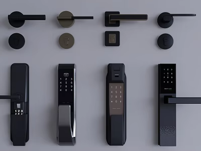 Modern Door Lock and Handle Collection With Black Metal and Digital Keypad Design 3d model