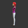 Red Haired Female Character In Purple Patterned Shirt And White Pants With Arms Outstretched
