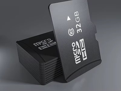Black Micro SD Card 32GB Storage Device Stacked Design 3d model