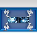 Blue Framed Structure With White Mechanical Arms And City Lights Display Screen 3d model