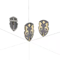 Three Decorative Shields With Ornate Black Gold And Gray Designs 3d model