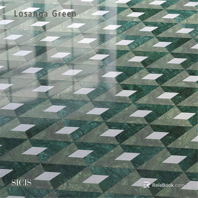 Green And White Diamond Pattern Marble Floor Tiles With Polished Surface Design 3d model 