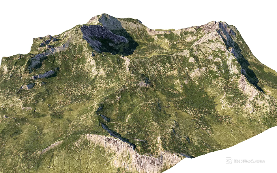 Natural Mountain Landscape Design Featuring Green Vegetation Rocky Cliffs and Winding Paths 3d model 